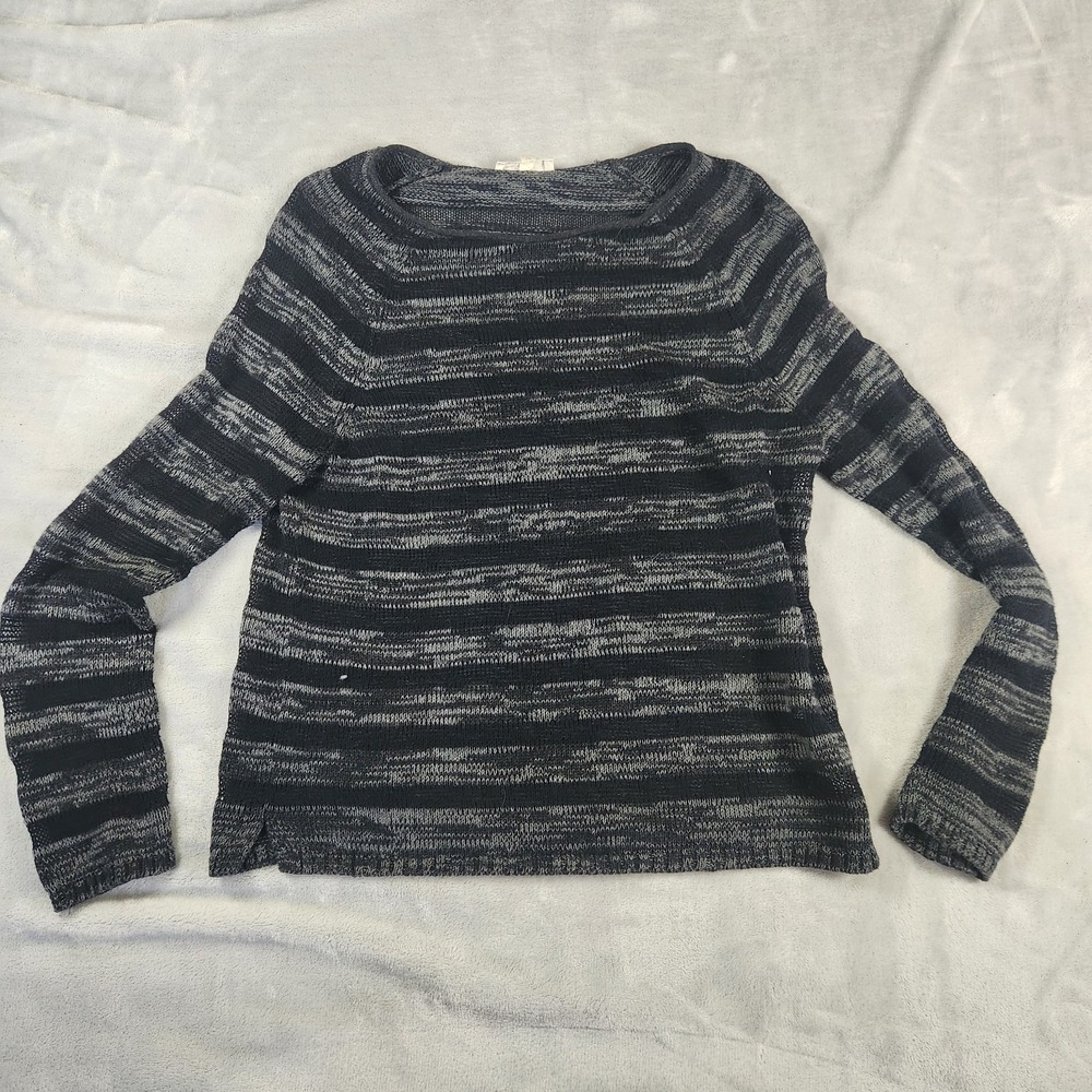 EILEEN FISHER Women Black/Grey Striped Long Sleeve Pullover Knit Sweater Sz‎ S/P